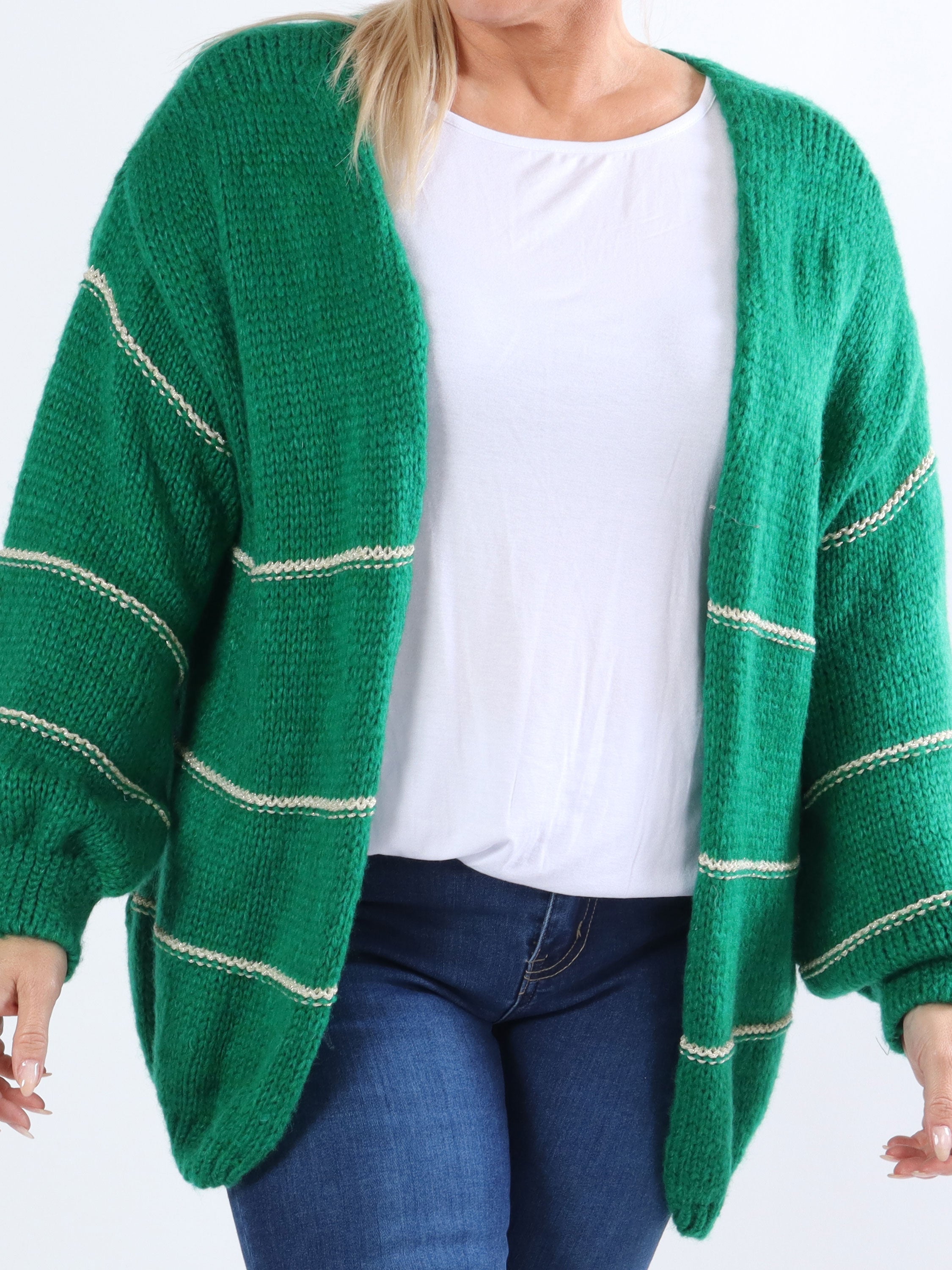 Yanira - Stickad plus size kofta med guldfärgade ränder